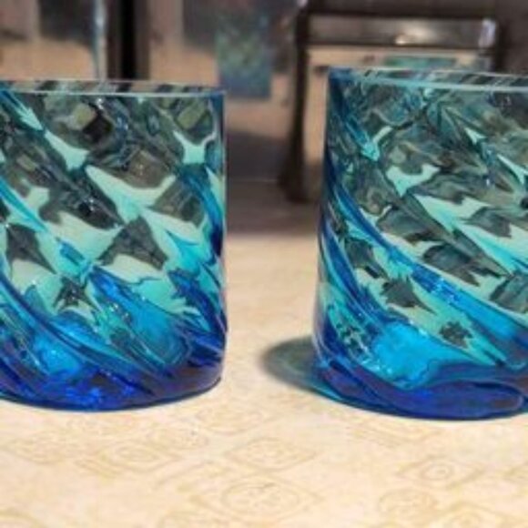 Pair Of Blue Glass Swirled candle Holders - Picture 1 of 8
